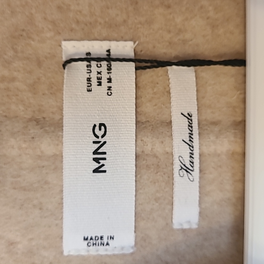 BRAND NEW: Mango oversized, belted, lapel-collar wool-blend coat (color:oatmeal)
